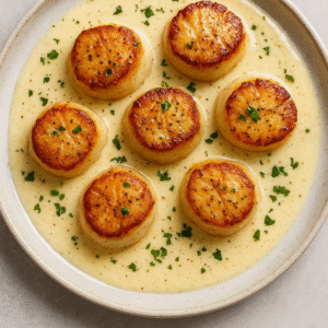 Seared Scallops with Champagne Cream Sauce